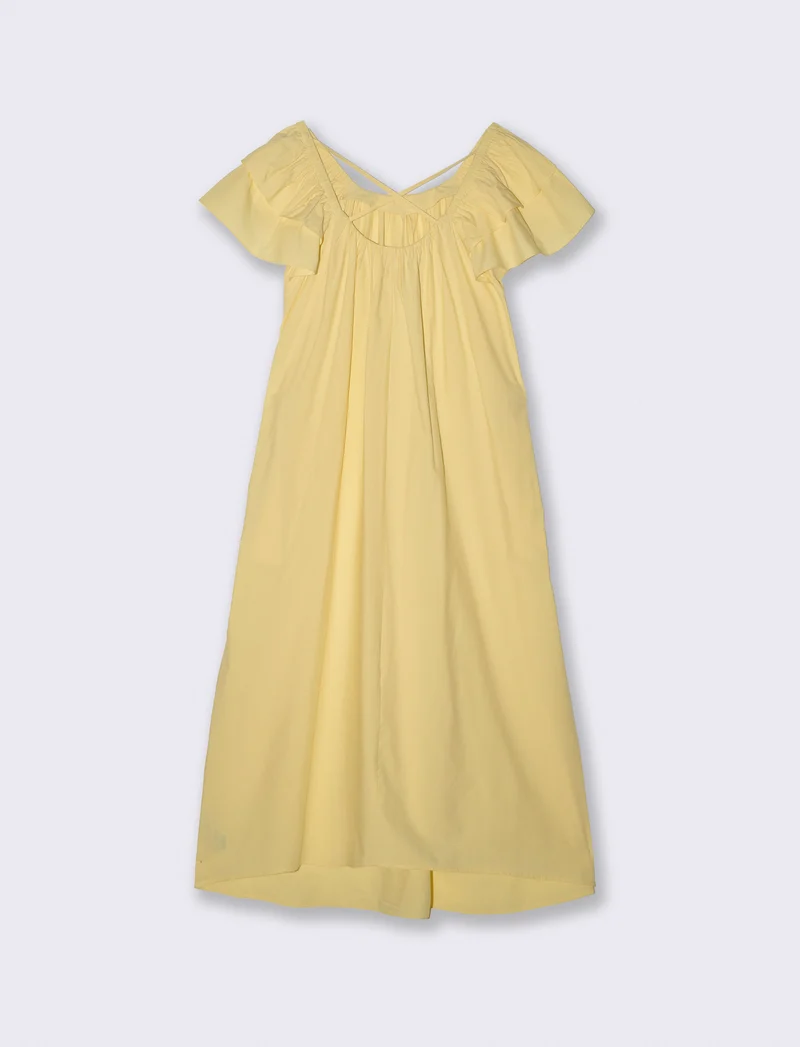 Vestito lungo svasato con scollo quadrato - Giallo pastello
