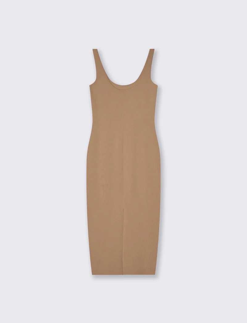 Vestito lungo senza maniche slim fit - Cammello
