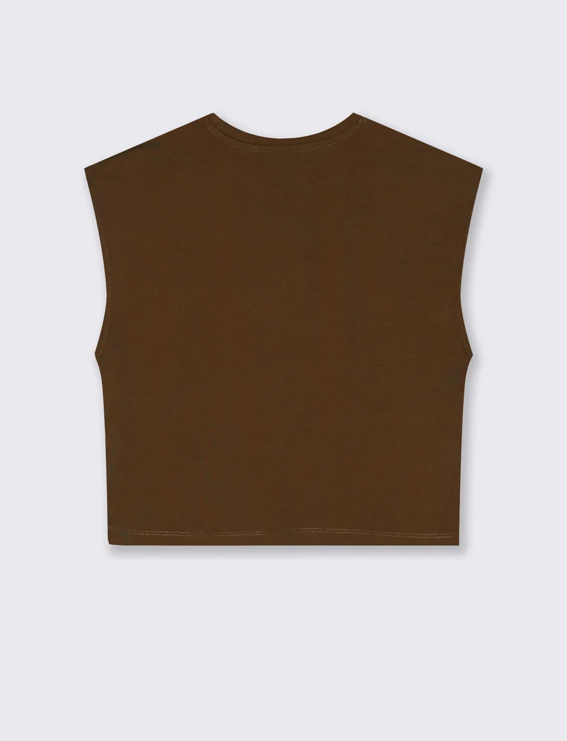 T-Shirt Crop Basica Girocollo - Marrone cioccolato