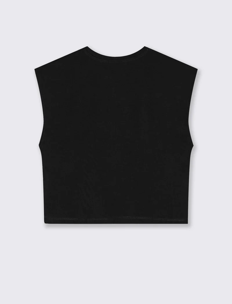 T-Shirt Crop Basica Girocollo - Nero