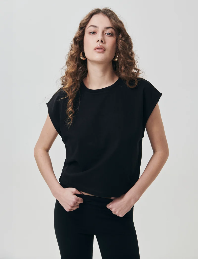 T-Shirt Crop Basica Girocollo - Nero