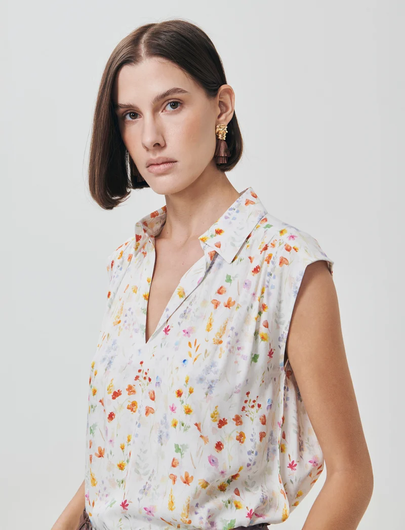 Blusa Giro Maniche Stampata Scollo a V - var 1