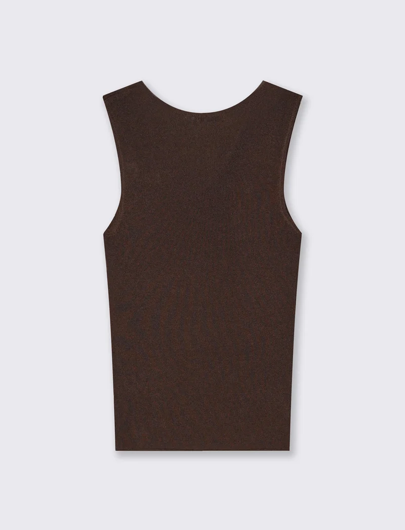 Top in Maglia con Scollo Asimmetrico e Gioiello - Marrone cioccolato