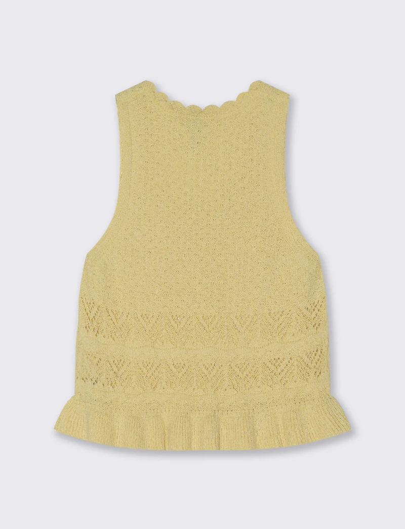 Top in Crochet con Fondo Effetto Balza - Giallo pastello