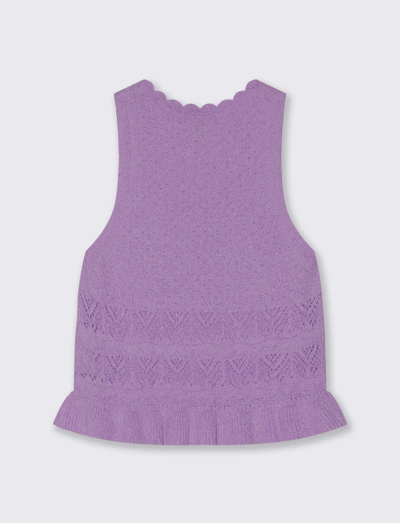 Top in Crochet con Fondo Effetto Balza - Viola malva
