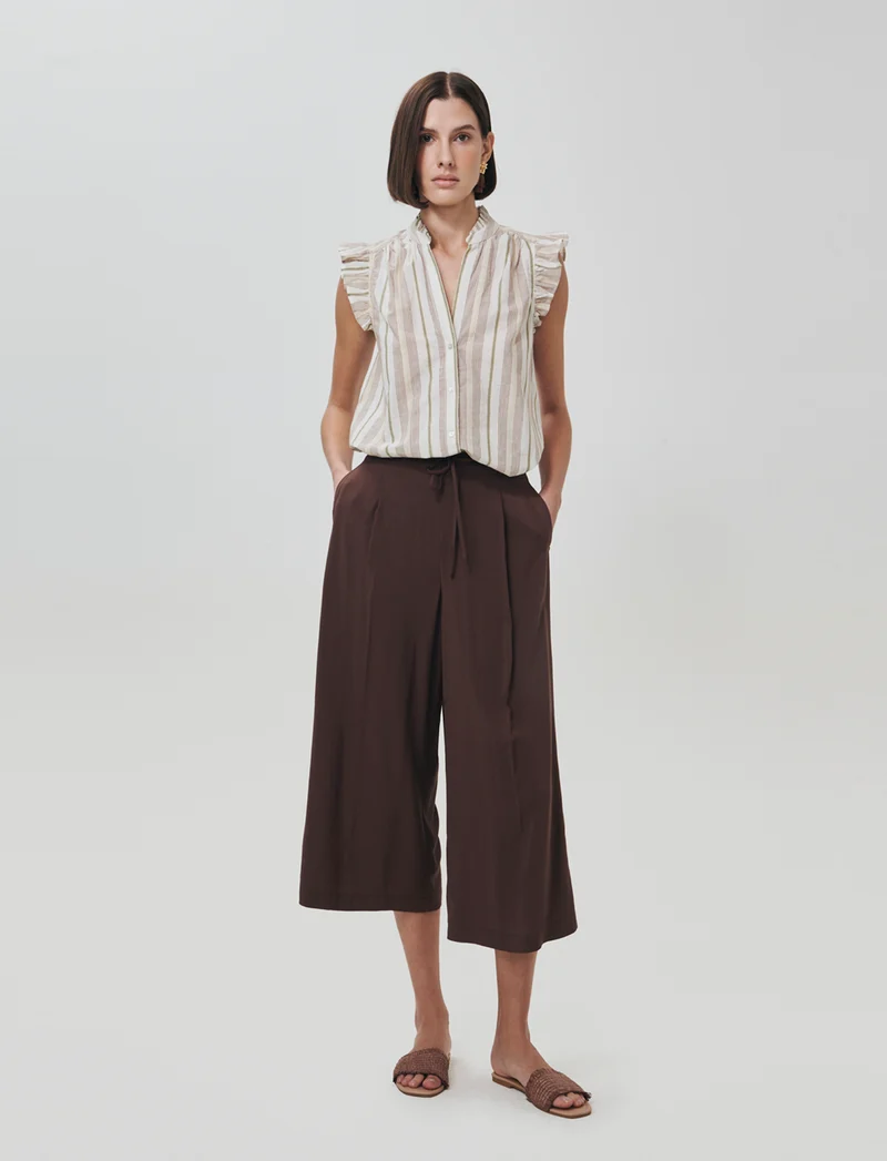 Pantalone Coulotte con Elastico e Coulisse - Marrone cioccolato