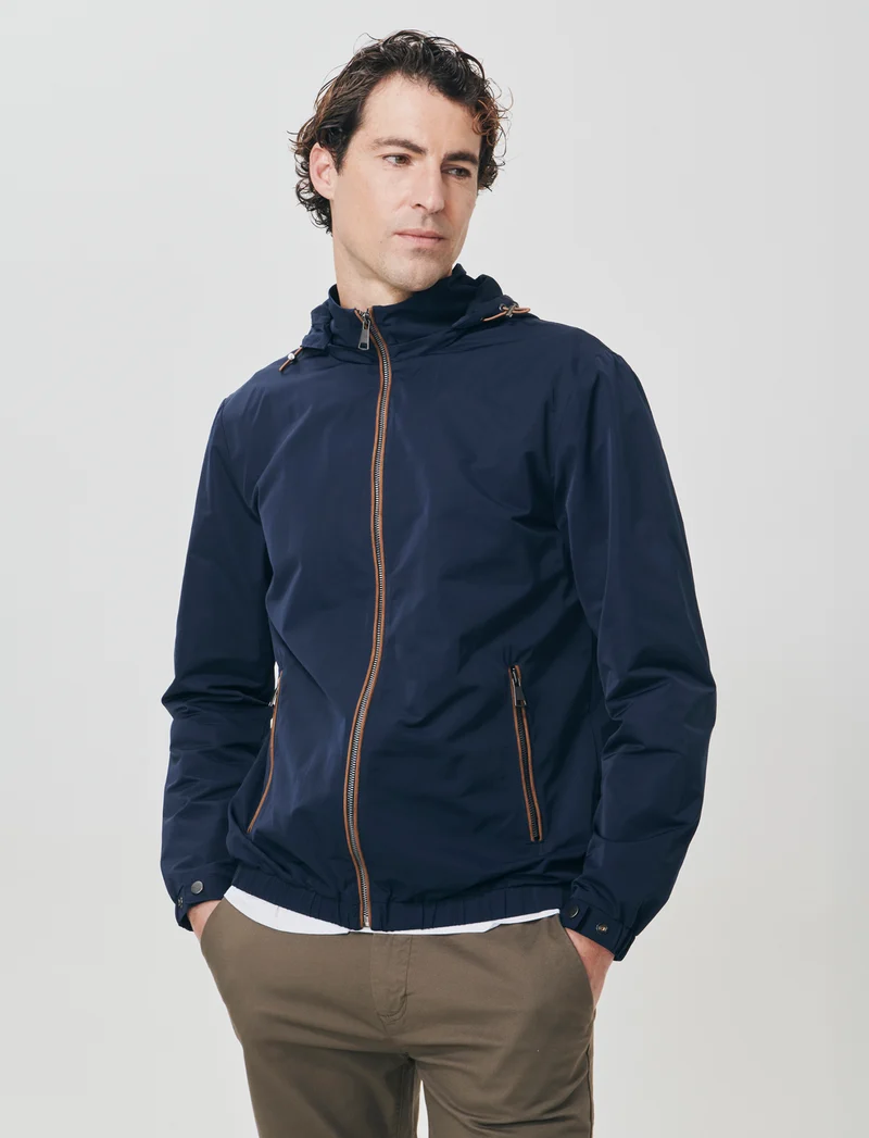 Giubbotto tecnico con cappuccio e suede - Blu