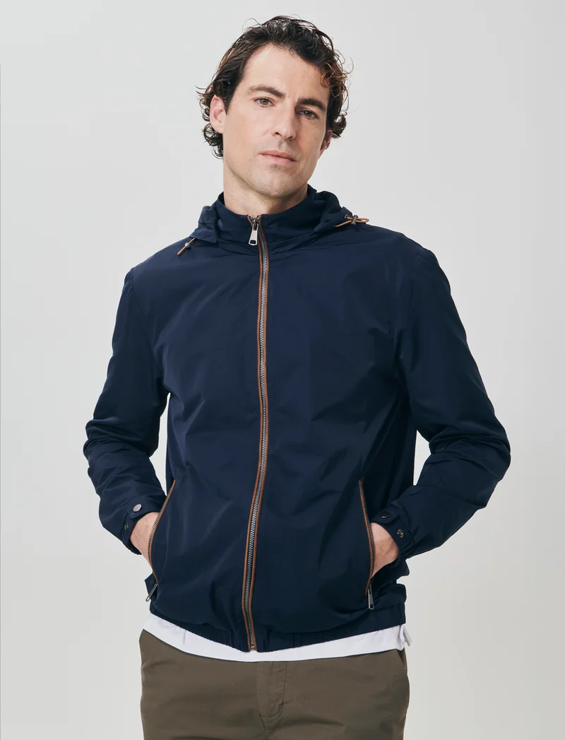 Giubbotto tecnico con cappuccio e suede - Blu