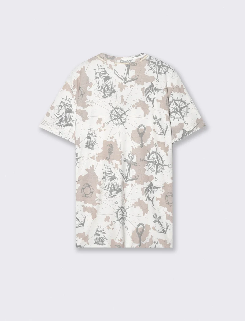 T-shirt collo derby con stampa all over - Bianco