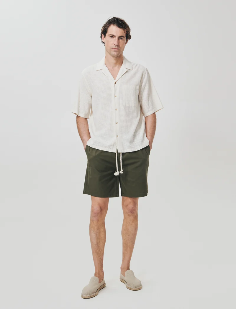 Bermuda Jogger in Cotone Strutturato - Verde militare