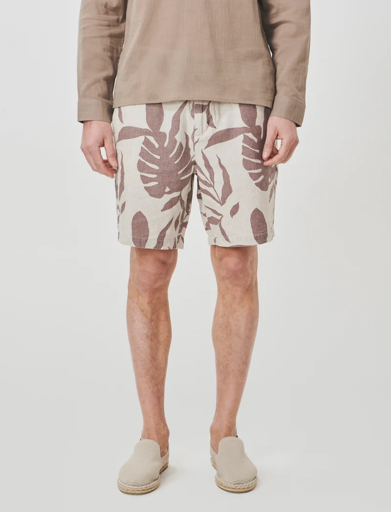 Bermuda Jogger in Lino Floreale - Beige
