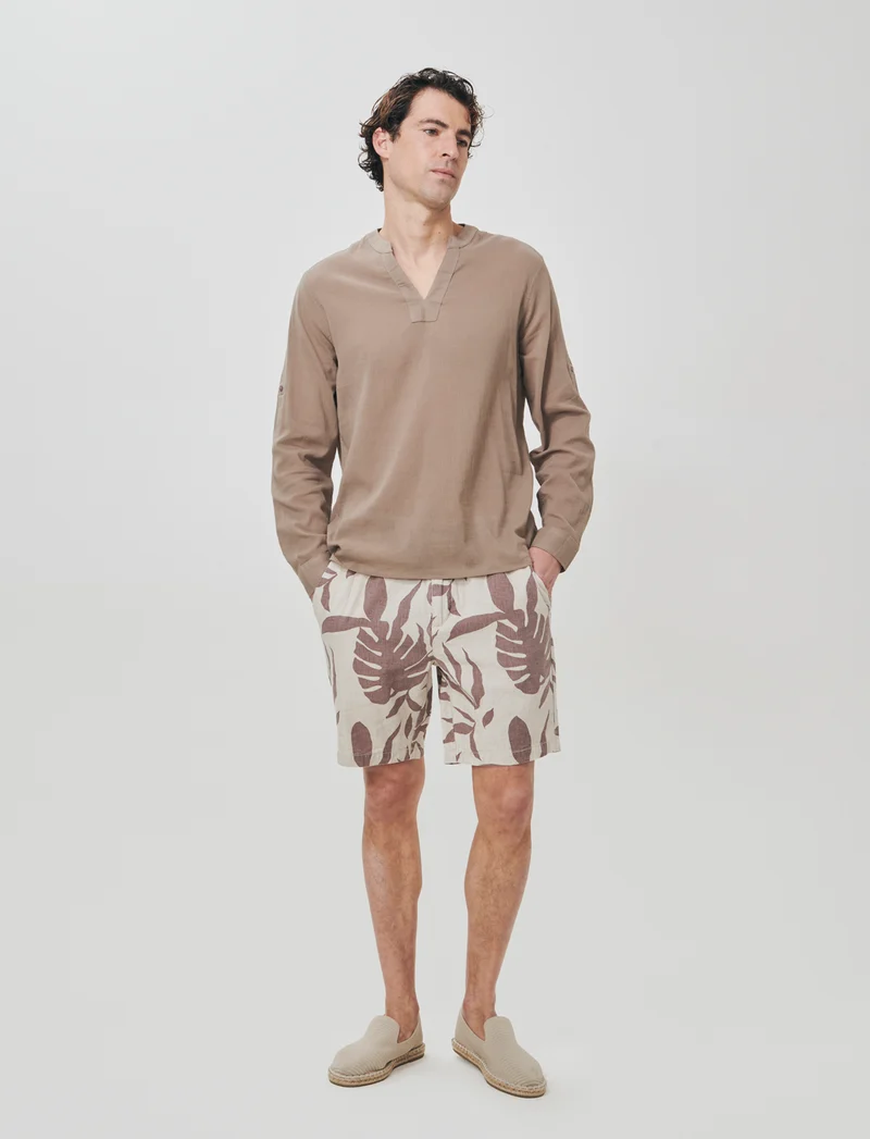Bermuda Jogger in Lino Floreale - Beige