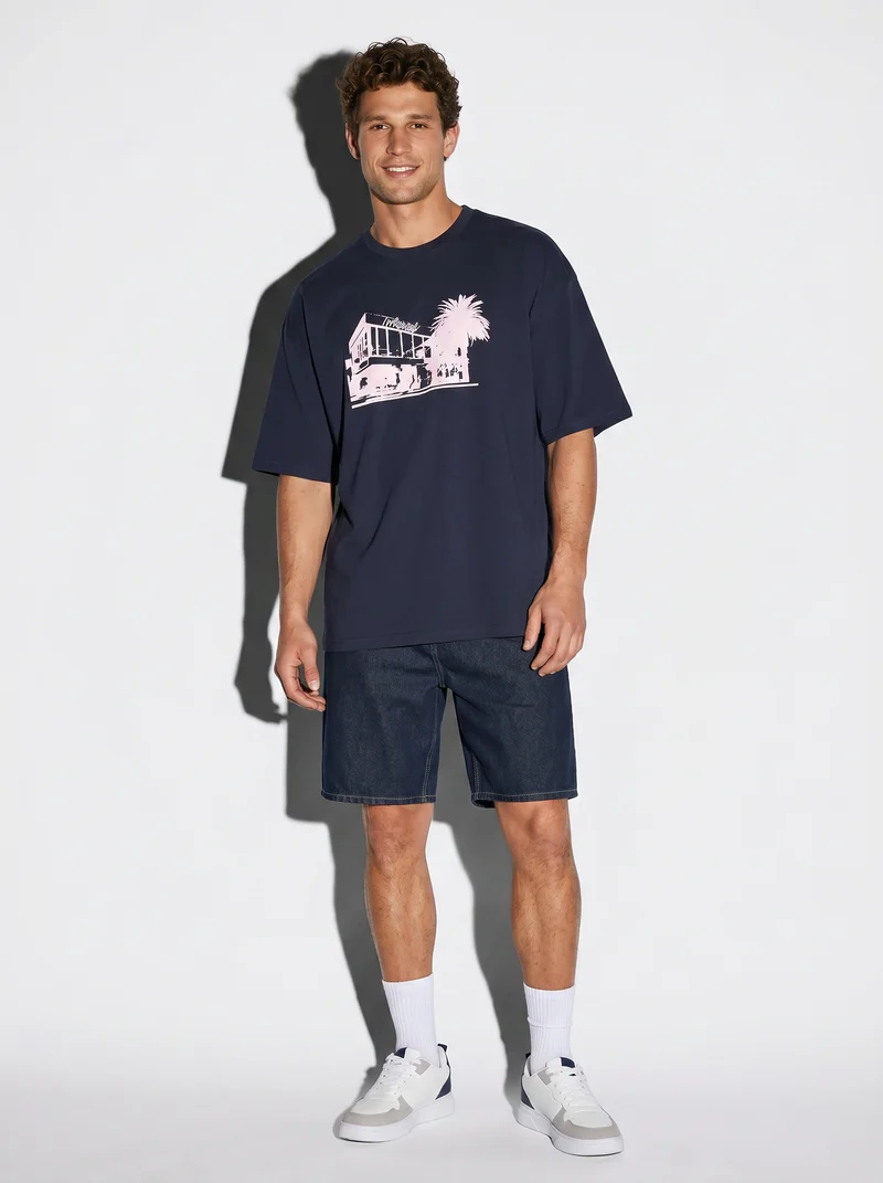 T-shirt puff e ricamo a contrasto - Blu