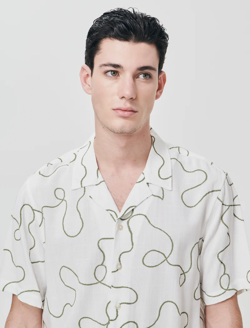 Camicia viscosa con stampa puff 3D - Bianco