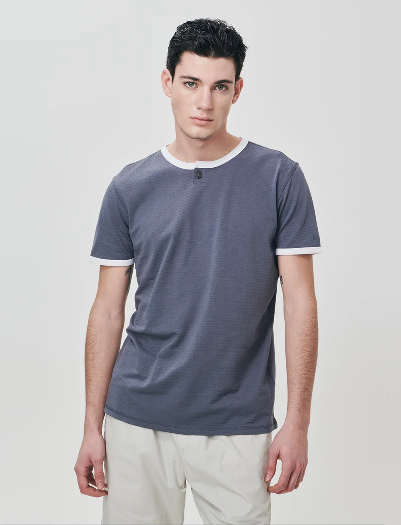 T-shirt Serafino in Tessuto Jacquard - Avion
