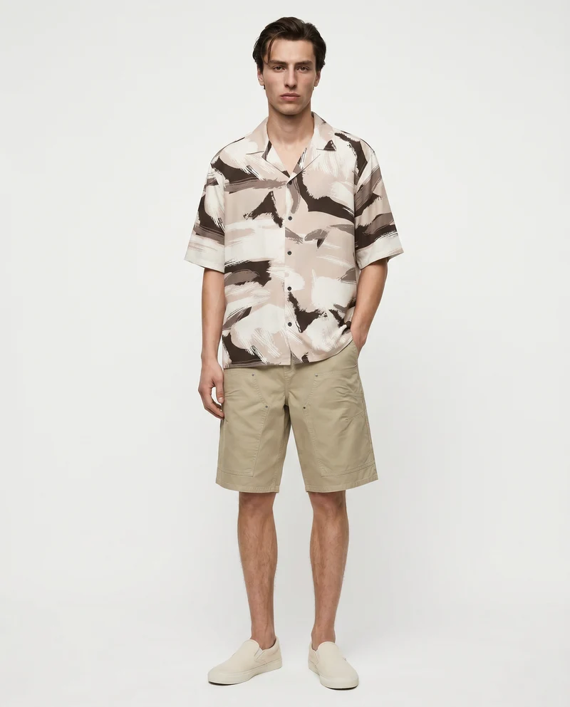 Camicia boxy fit in viscosa fantasia - Beige