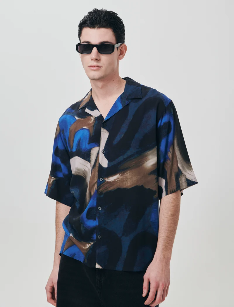 Camicia boxy fit in viscosa fantasia - Bluette