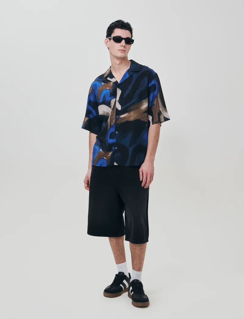 Camicia boxy fit in viscosa fantasia - Bluette