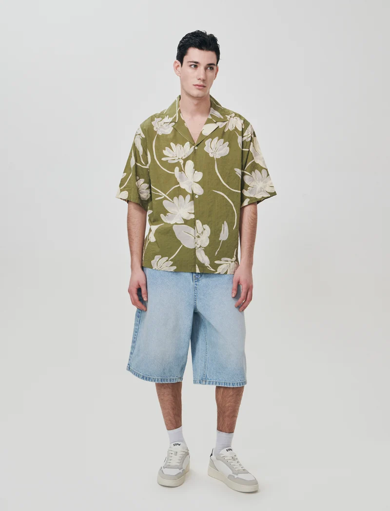 Camicia boxy fit in misto cotone slub - Verde