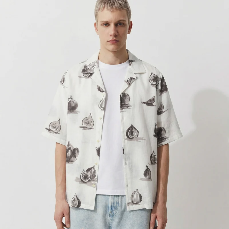 Camicia boxy fit in misto cotone slub - Bianco