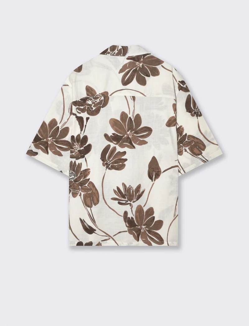 Camicia boxy fit in misto cotone slub - Beige
