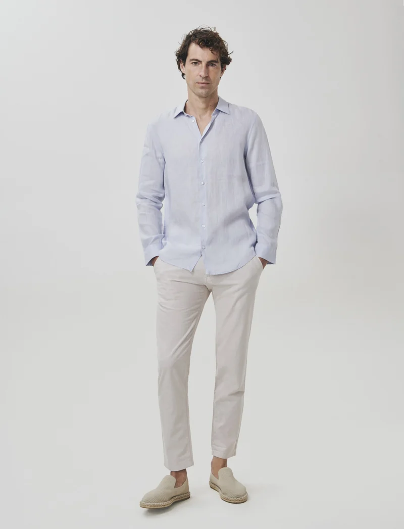 Pantaloni Chino Slim Fit in Lino - Sabbia