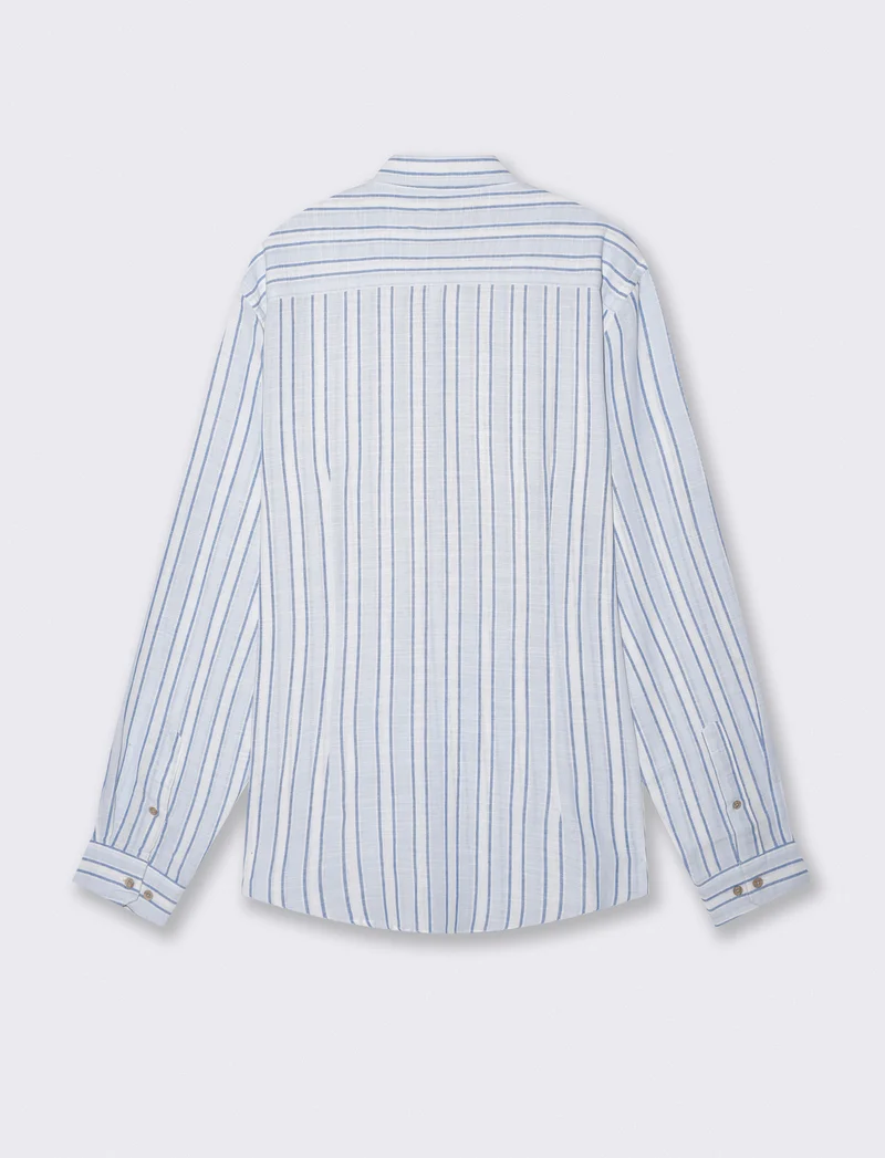 Camicia a righe regular fit in cotone - Celeste polvere