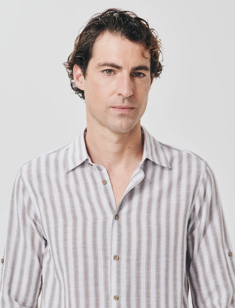 Camicia a righe regular fit in cotone - Verde kaki