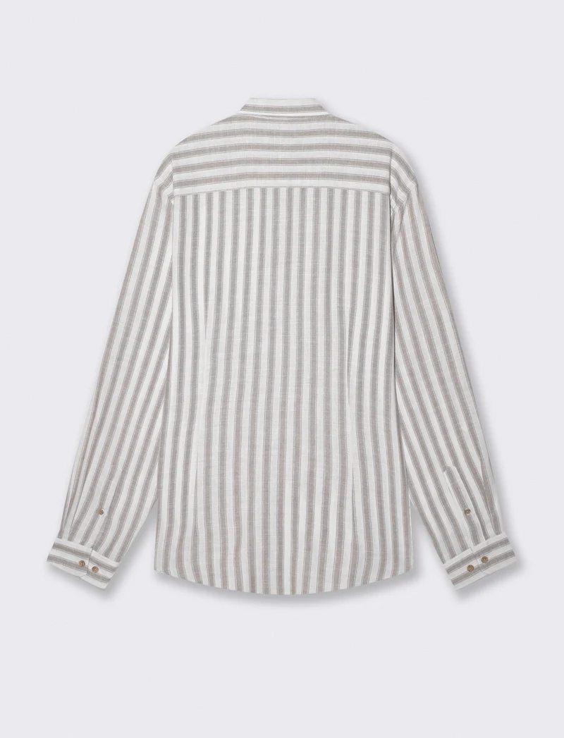 Camicia a righe regular fit in cotone - Verde kaki