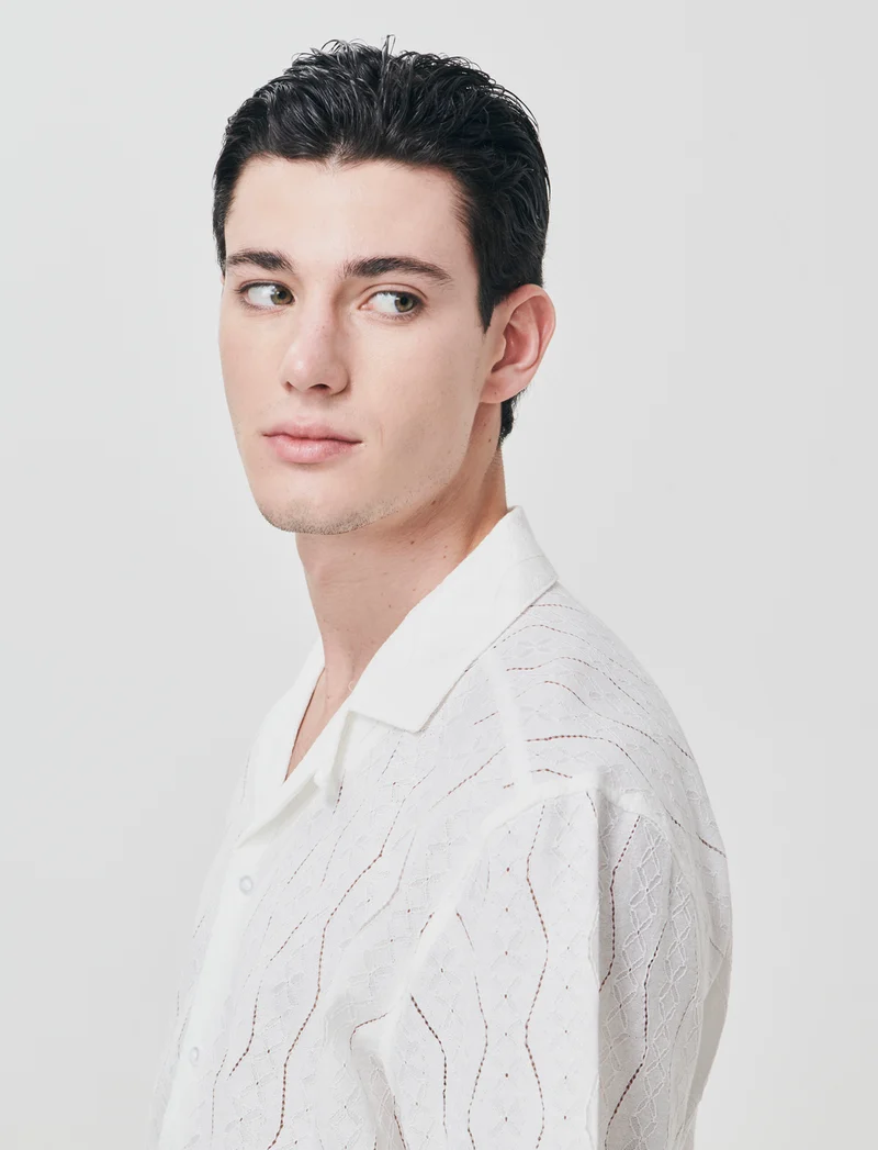 Camicia boxy fit in jacquard di cotone - Bianco