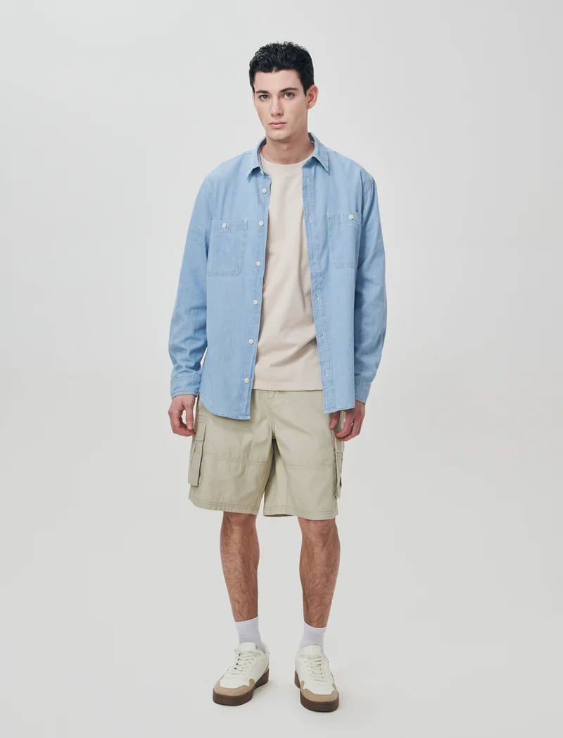 Camicia in denim leggero effetto slavato - Denim chiaro