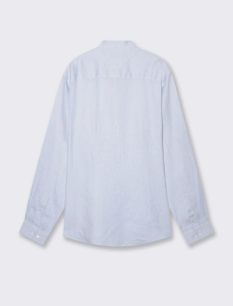 Camicia coreana in puro lino leggero - Celeste polvere