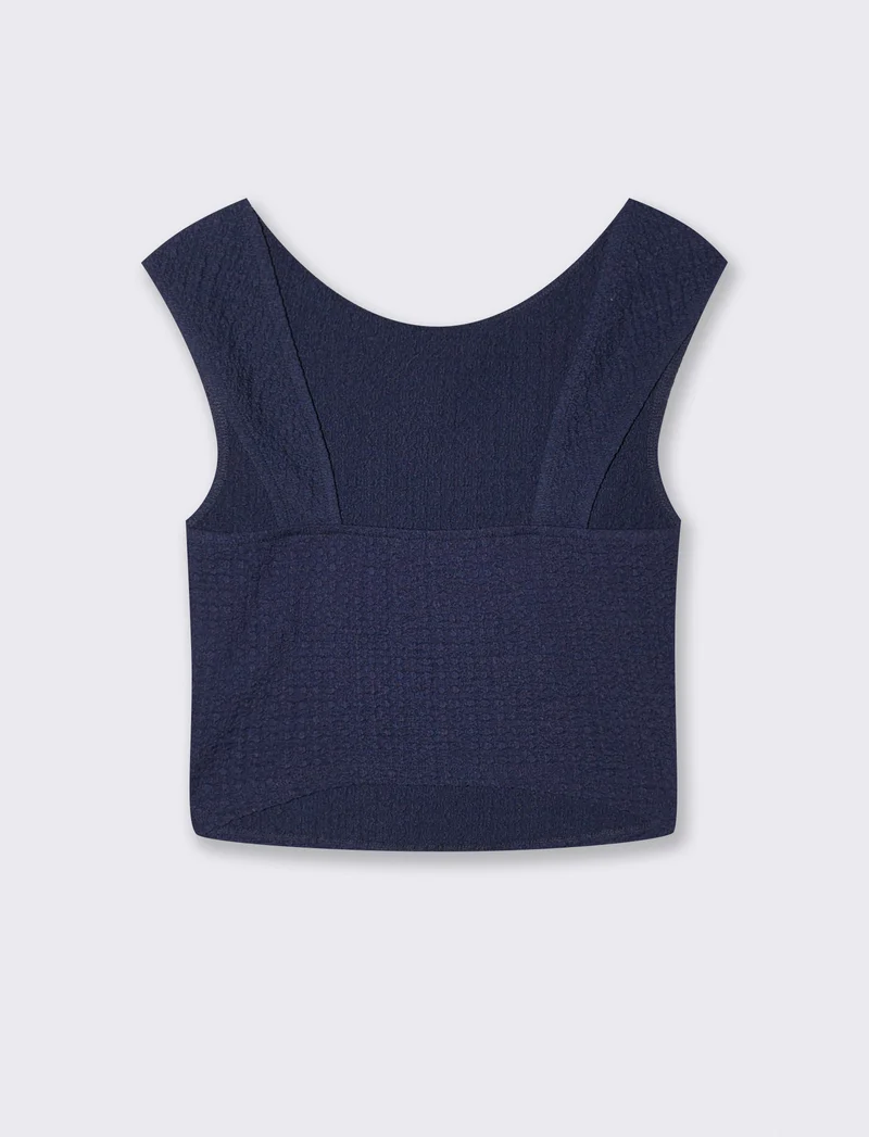 Top Smanicato Elasticizzato Slim fit - Blu