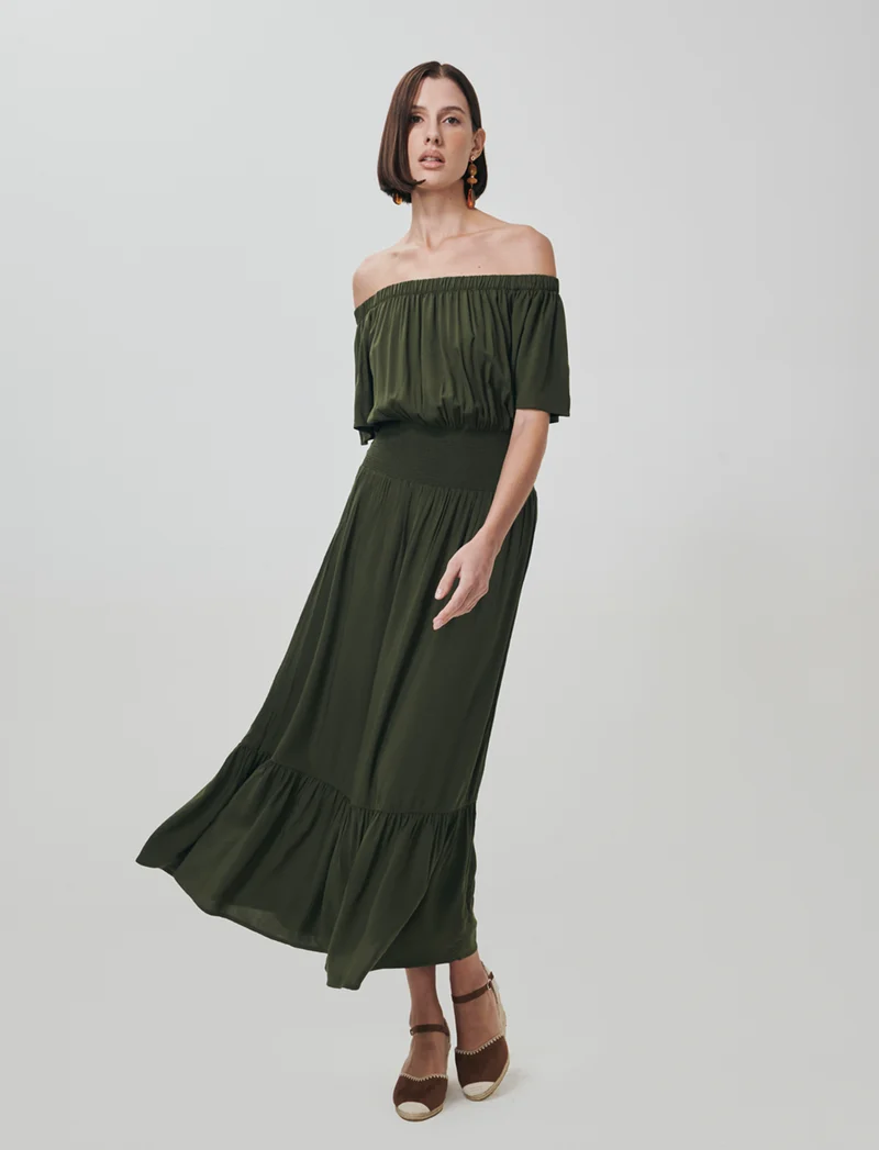 Vestito lungo off shoulder con arricciature - Kaky 1