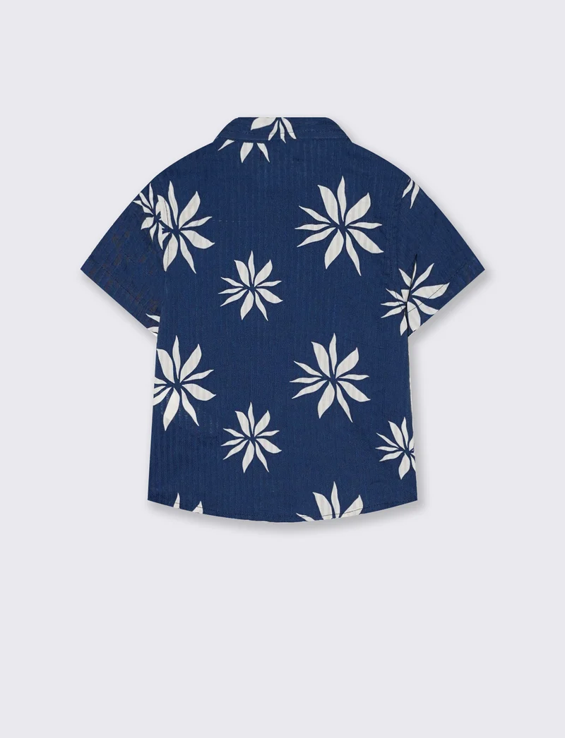 T-shirt girocollo a righe con taschino - Blu