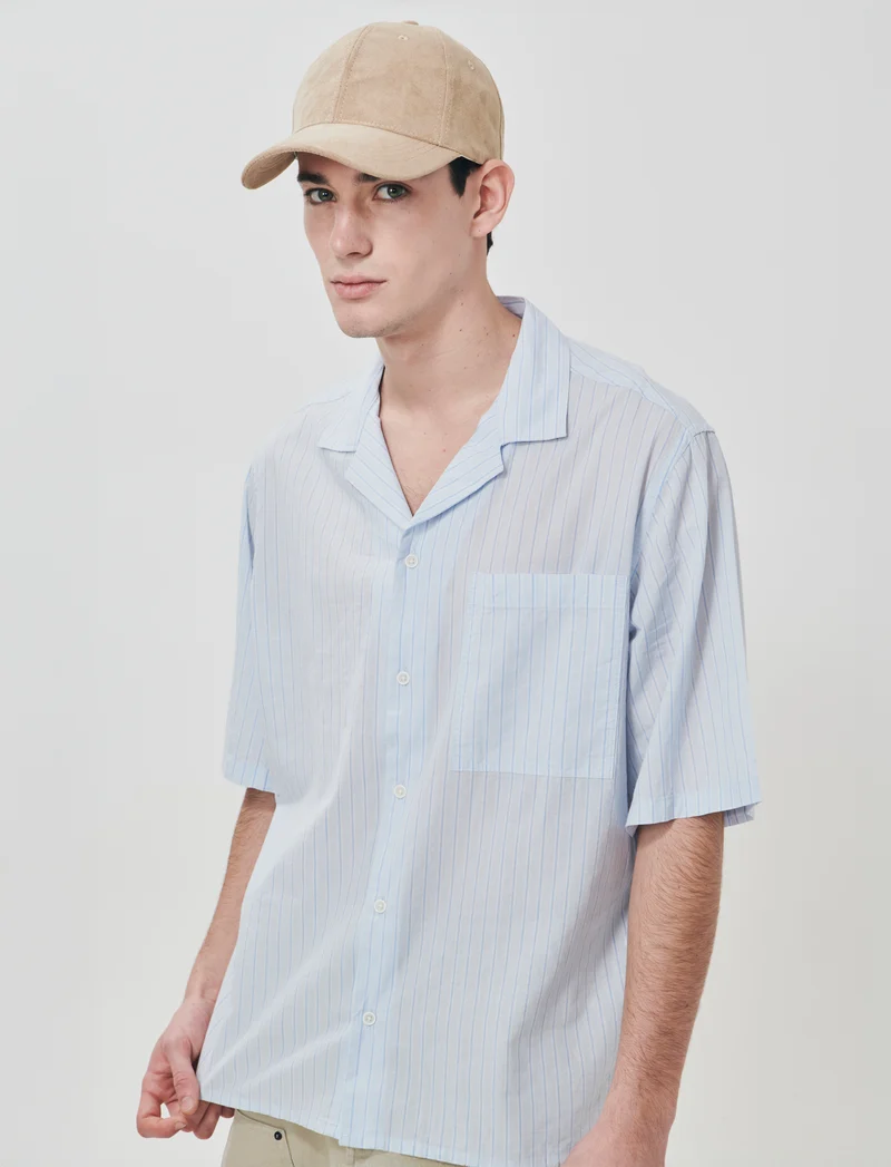 Camicia boxy fit in cotone a righe - Celeste