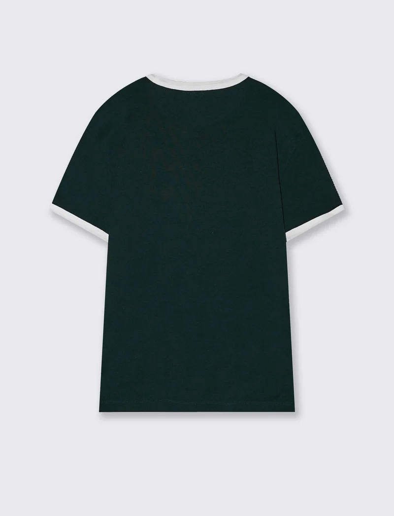 T-shirt a coste con contrasti eleganti - Verde scuro