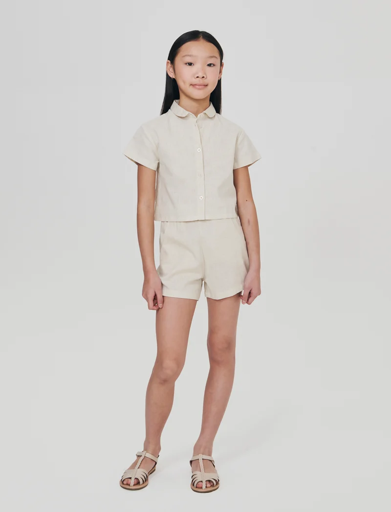 Camicia over in misto lino naturale - Beige