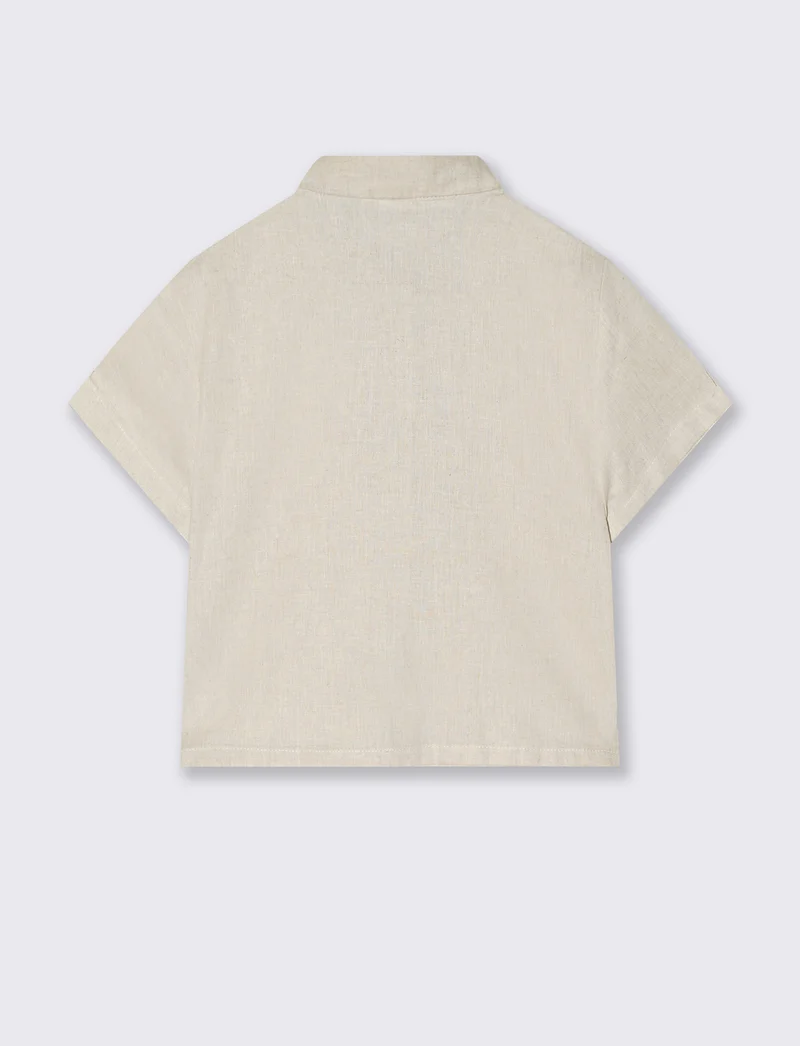 Camicia over in misto lino naturale - Beige