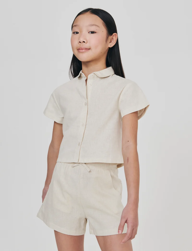 Camicia over in misto lino naturale - Beige
