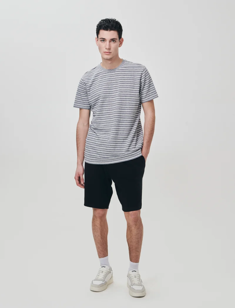 Bermuda Jacquard Effetto Juta con Vita Jogger - Nero