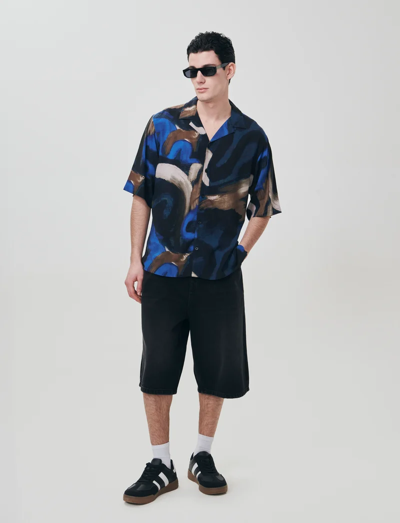 Bermuda Jeans Skater Fit in Denim Slavato - Nero