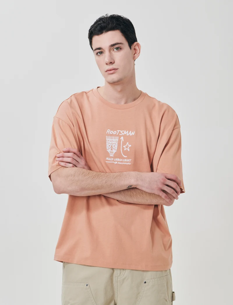 T-shirt con ricamo e stampa originale - Rosa salmone