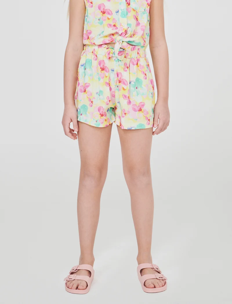 Short estivo in viscosa con fiocco - Giallo