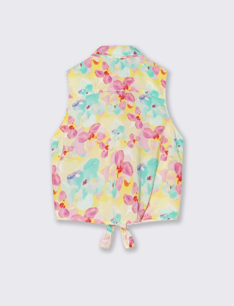 Camicia estiva bambina con fiocco e stampa - Giallo