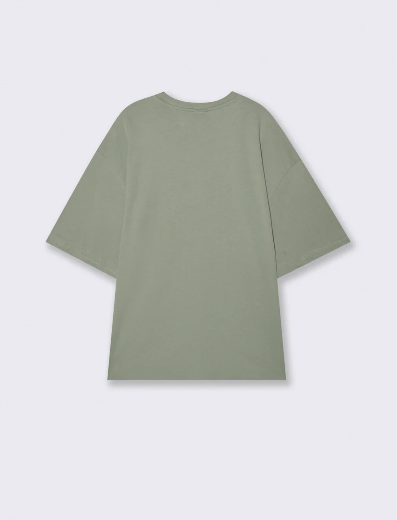T-shirt boxy fit in cotone girocollo - Verde salvia
