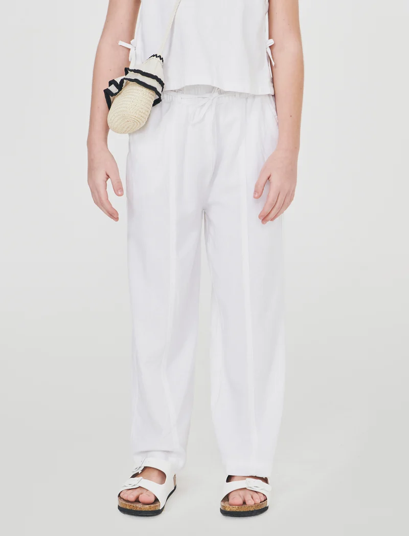 Pantaloni Palazzo Lino con Tasche e Elastico - Bianco