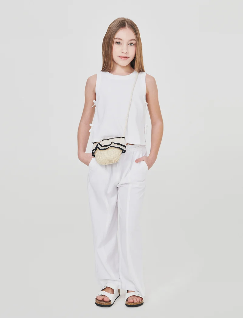 Pantaloni Palazzo Lino con Tasche e Elastico - Bianco