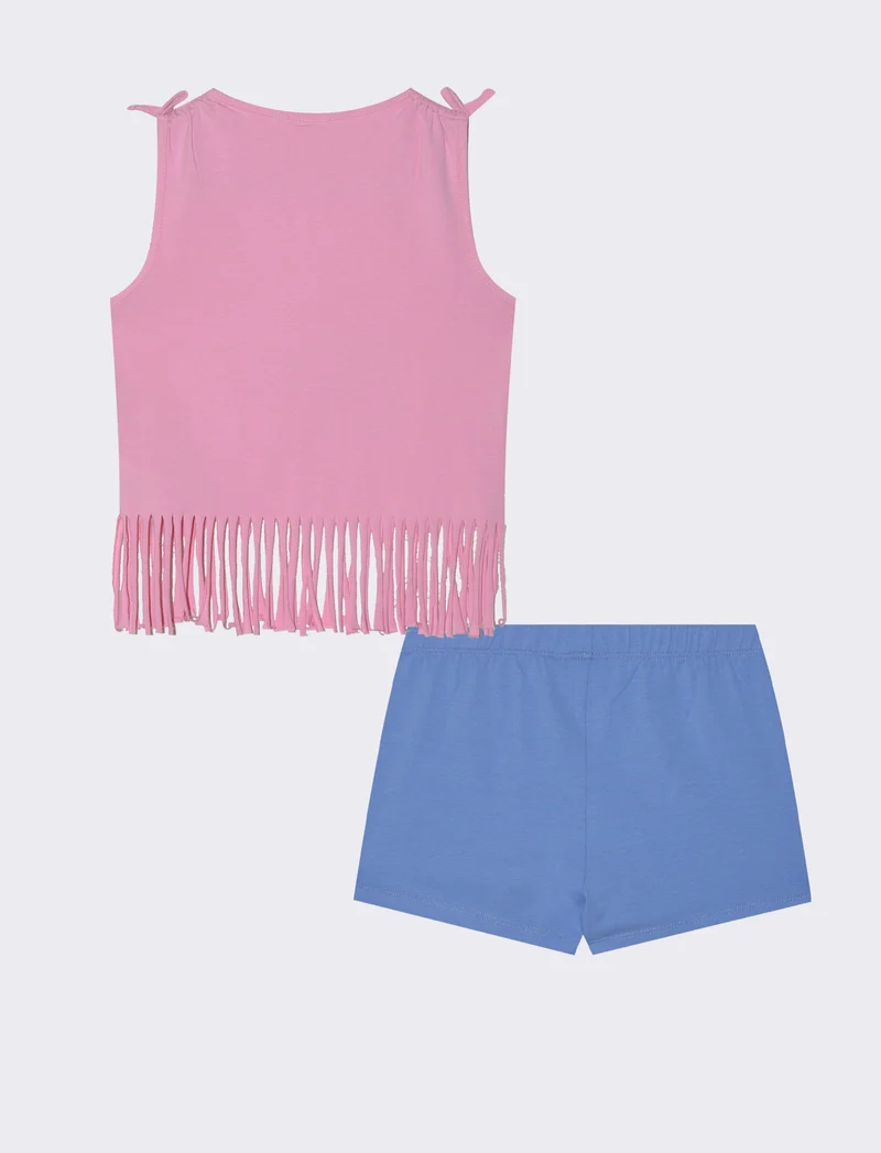 Completino in cotone elastico con frange - Rosa