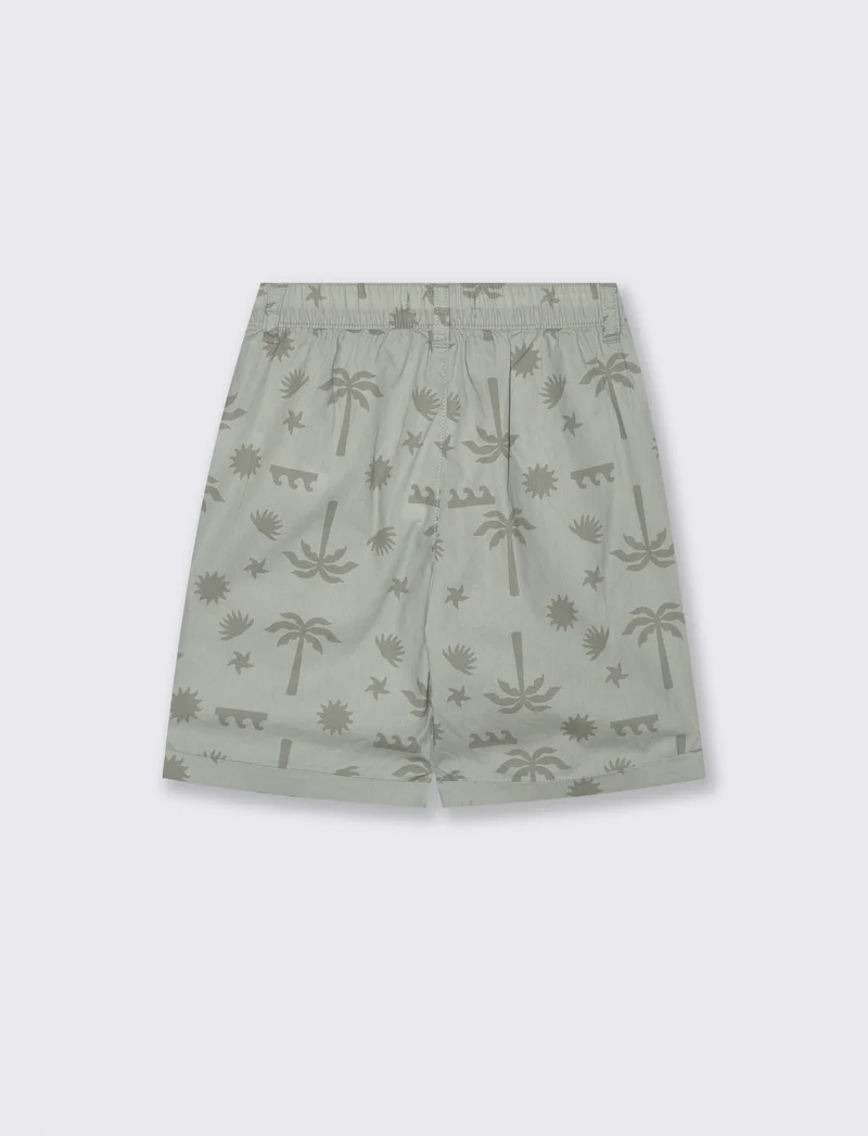 Short in cotone stampato con lacci - Verde salvia